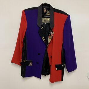 VINTAGE DELAH MCKAY 1980-90s RED PURPLE FLORAL BLAZER JACKET sz M